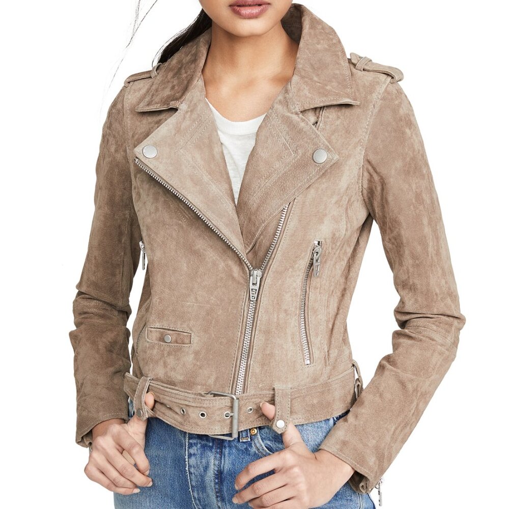 (NWT) BLANK NYC - sand/tan genuine suede moto jacket (medium)